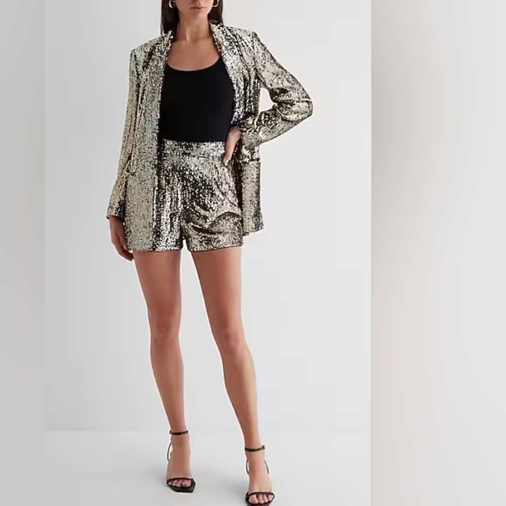 EXPRESS: Sequin Classic Peak Lapel Boyfriend Blazer - Picture 6 of 7
